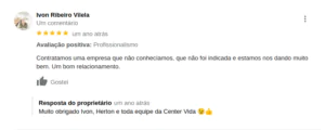 Center Vida Comentário Google Meu Negócio - Agência Weber